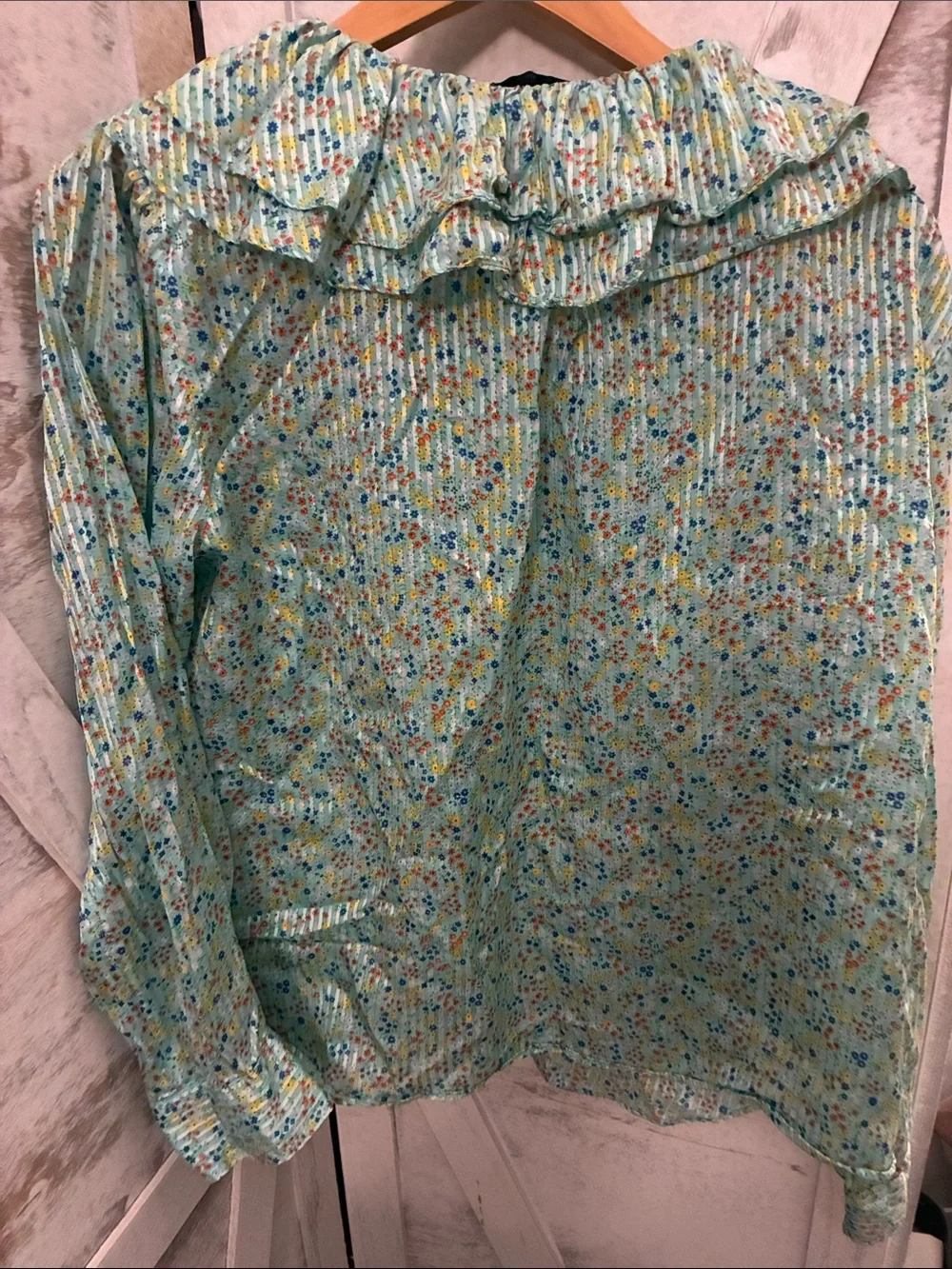J. Crew Mint Floral Pintuck Button Blouse